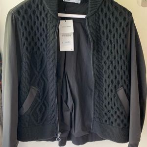 Zara Black Sweater Bomber Jacket Zip drape back S